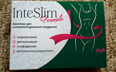 Упаковка препарата Inteslim Formula над коричневым фоном.